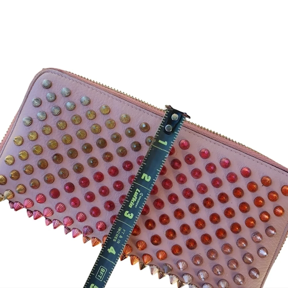 Authentic Christian Louboutin Candy Pink Leather Studded Wallet With Dust Bag